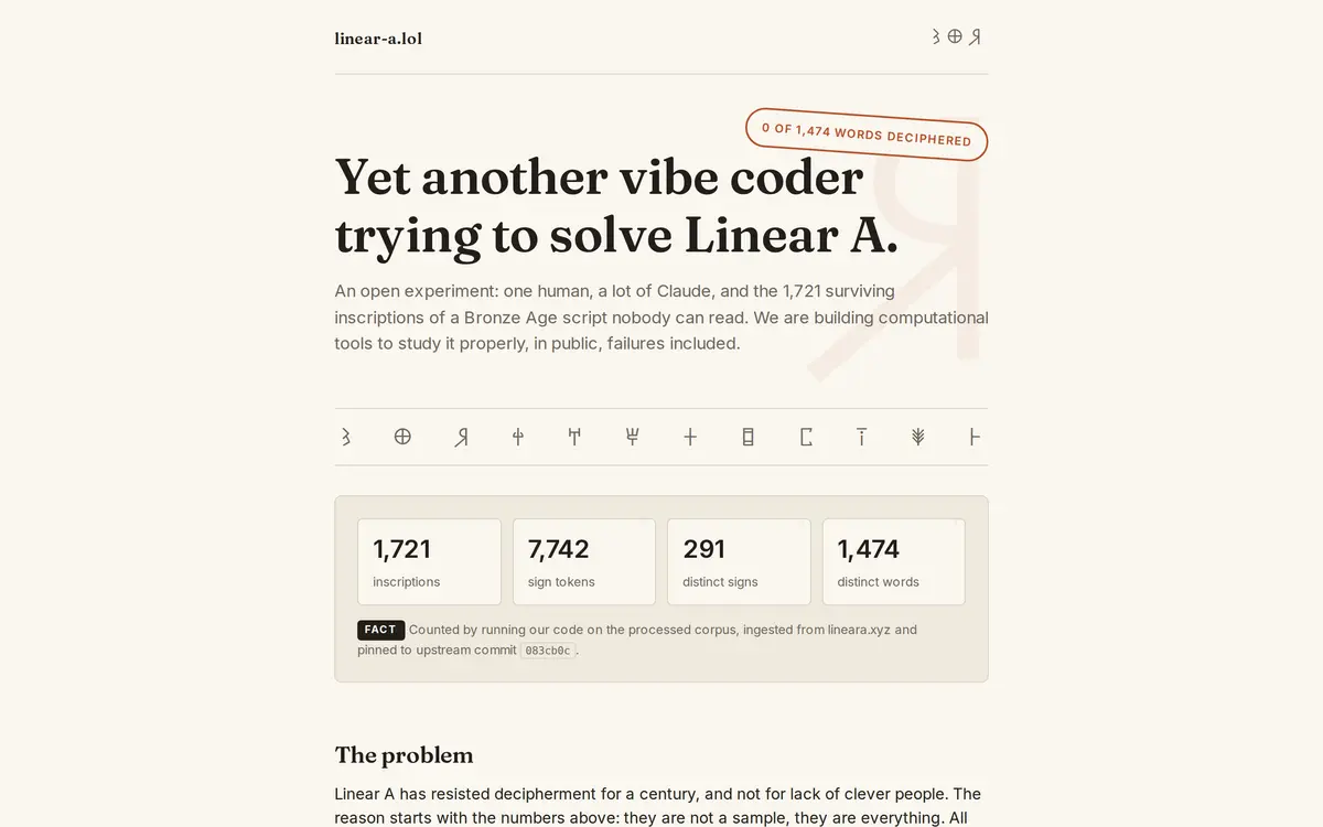 Schermata di linear-a.lol